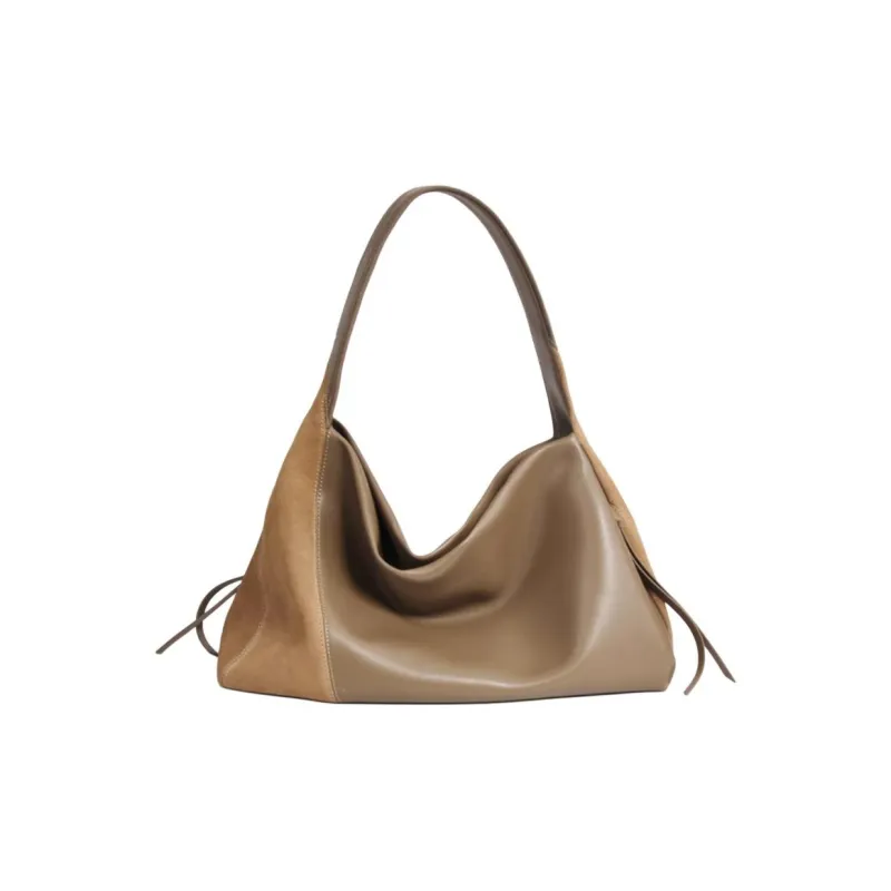 YOCAMU Cow Leather Tote Bag Shopping Bag Handbag Shoulder Bag Large Size Women's Black & Green/Khaki-4