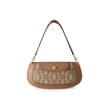 EHM Bow Moon Series Cow Leather Handbag, Shoulder Bag Women's Vintage Plaid