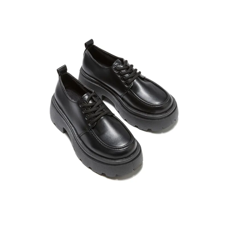Komanic Ballet Flats Casual Single Shoes Medium Heel Women's Black-12