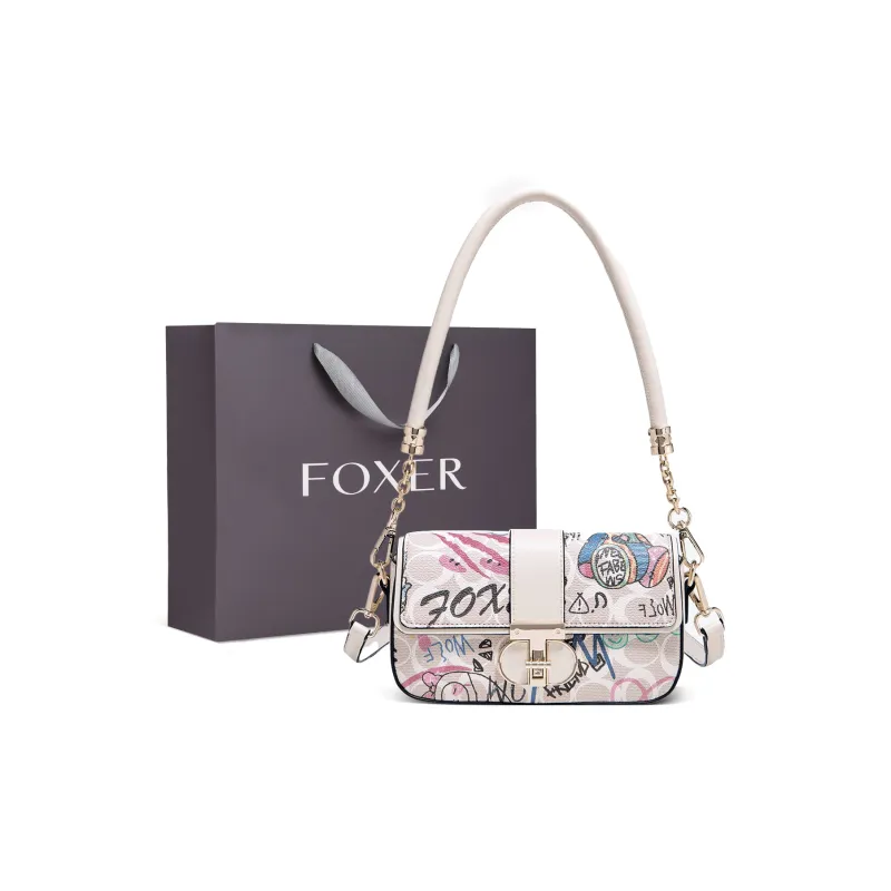FOXER Synthetic Leather Shoulder Bag Women's Cream White-0