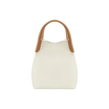 Loro Piana Cow Leather Shoulder Bag, Crossbody Bag, Handbag Trumpets Women's Whisper White & Wheat Bran/Sun Gold