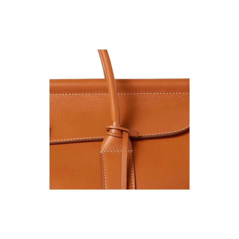 Loro Piana Smooth Calf Leather Handbag Women's Warm Brown Taupe-5