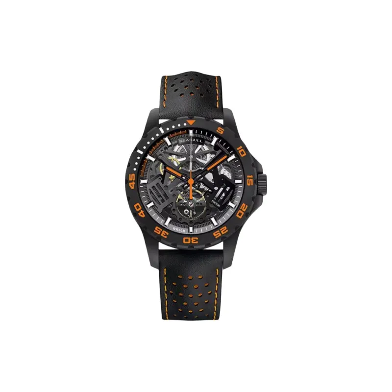 Sea Gull Street Fighter Collection Automatic Mechanical Movement Leather Strap Watch Men's Watches Cut Out Dial-0