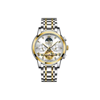 GUANQIN Multifunction Cut Out GJ16352.JGD Mechanical Movement Stainless Steel Watchband Watch Men's Watches White Dial