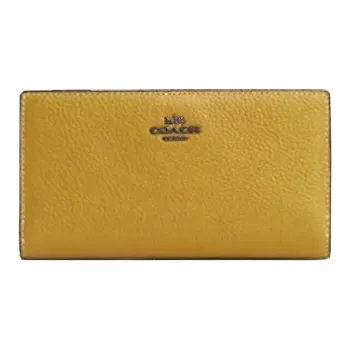 COACH Pebbled Leather Wallet Unisex Linen Yellow