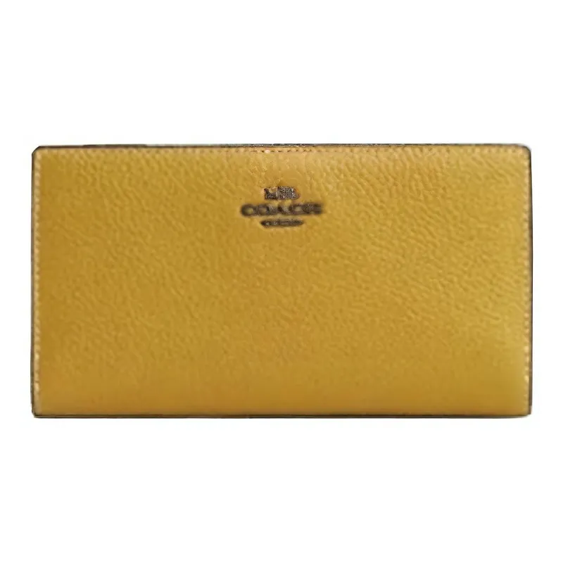COACH Pebbled Leather Wallet Unisex Linen Yellow-0