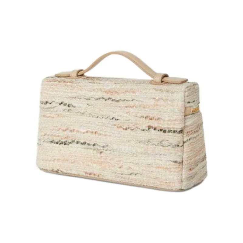 Loro Piana ExtraPocket Tweed Shoulder Bag, Crossbody Bag, Handbag Women's Pink & Stone Color & Gold-1
