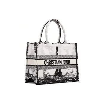 DIOR Embroidery Tote Bag, Shopping Bag, Handbag Medium Size Women's Black