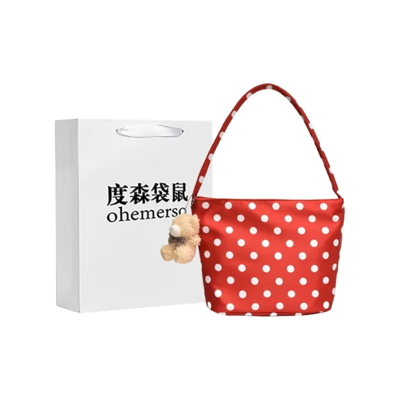 Dusen Kangaroo Oxford Shoulder Bag Women's White/Black/Red-17