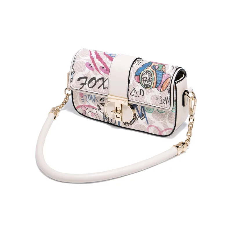 FOXER Synthetic Leather Shoulder Bag Women's Cream White-2