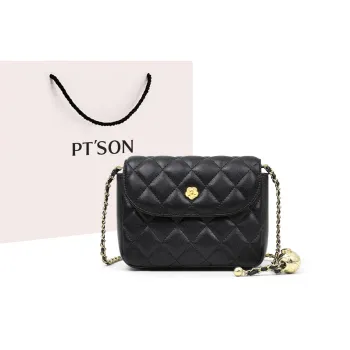 PT'SON Cow Leather With Synthetic Leather Shoulder Bag Women's Black