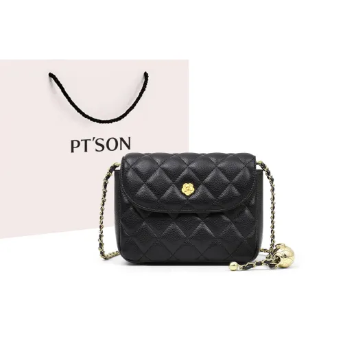 PT'SON Cow Leather With Synthetic Leather Shoulder Bag Women's Black