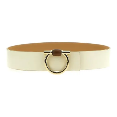 FERRAGAMO Two Tone Design Calfskin Leather Belts Women's Yellow Width 5CM
