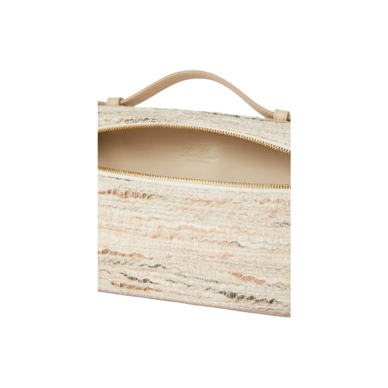 Loro Piana ExtraPocket Tweed Shoulder Bag, Crossbody Bag, Handbag Women's Pink & Stone Color & Gold-5