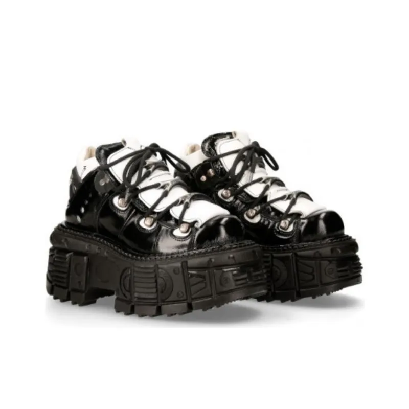 NEW ROCK Low-Top Casual Shoes Unisex Black White-3