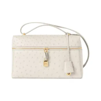 Loro Piana Ostrich Leather Portable Crossbody Bag Shoulder Bag Women's White & Gold