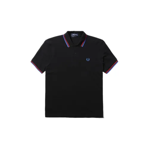 FRED PERRY Polo Shirts Men Black With Red And Blue Edges