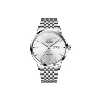OLEVS Gift Box Set Wrist Watch Mechanical Movement Stainless Steel Watchband Watch Men's Watches White Dial