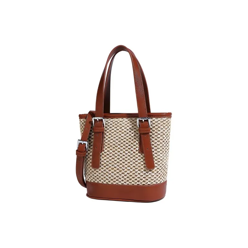 H YXIANG Straw Woven PU Shoulder Bag Regular Women's Beige-2