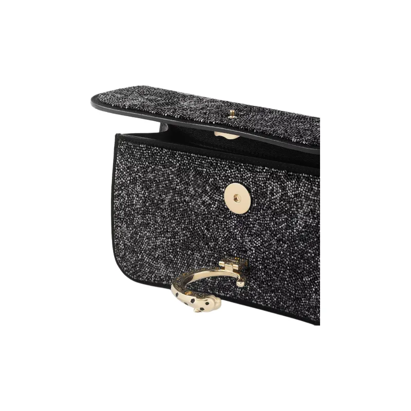 CARTIER Panthère De Cartier Non Woven Fabric Shoulder Bag, Crossbody Bag Mini Women's Black-4