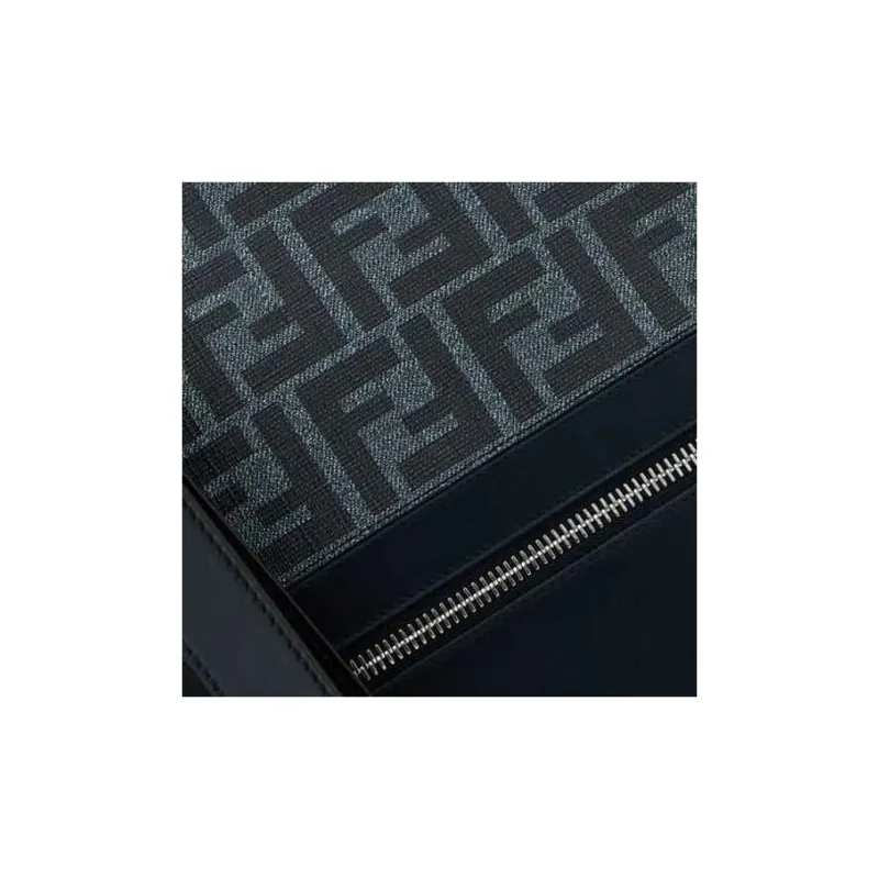 FENDI Embroidery Fabric With Leather Clutch Men's Blue-4