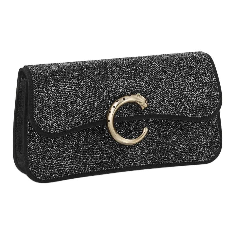 CARTIER Panthère De Cartier Non Woven Fabric Shoulder Bag, Crossbody Bag Mini Women's Black-1