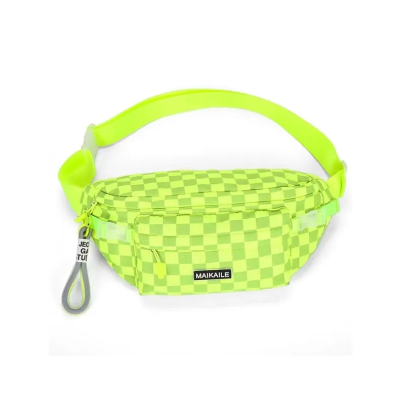 OURFUN Nylon Sling Bag Regular Unisex Light Gray/Black/Lotus Color/Neon Green-4