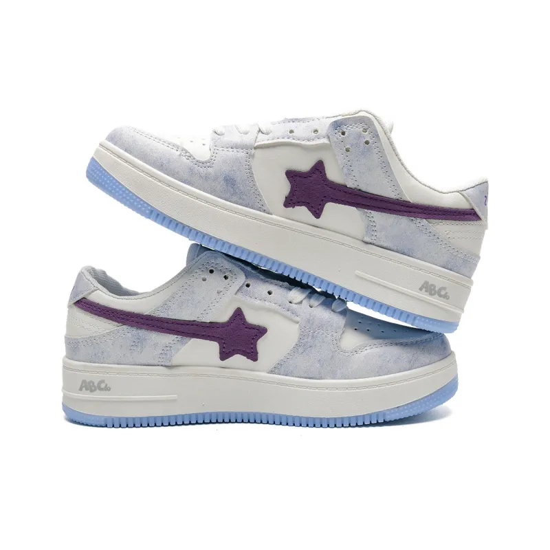 ABCIO Thermal Slip Resistant And Abrasion Resistant Low Top Skateboard Shoes Women's White Purple-4