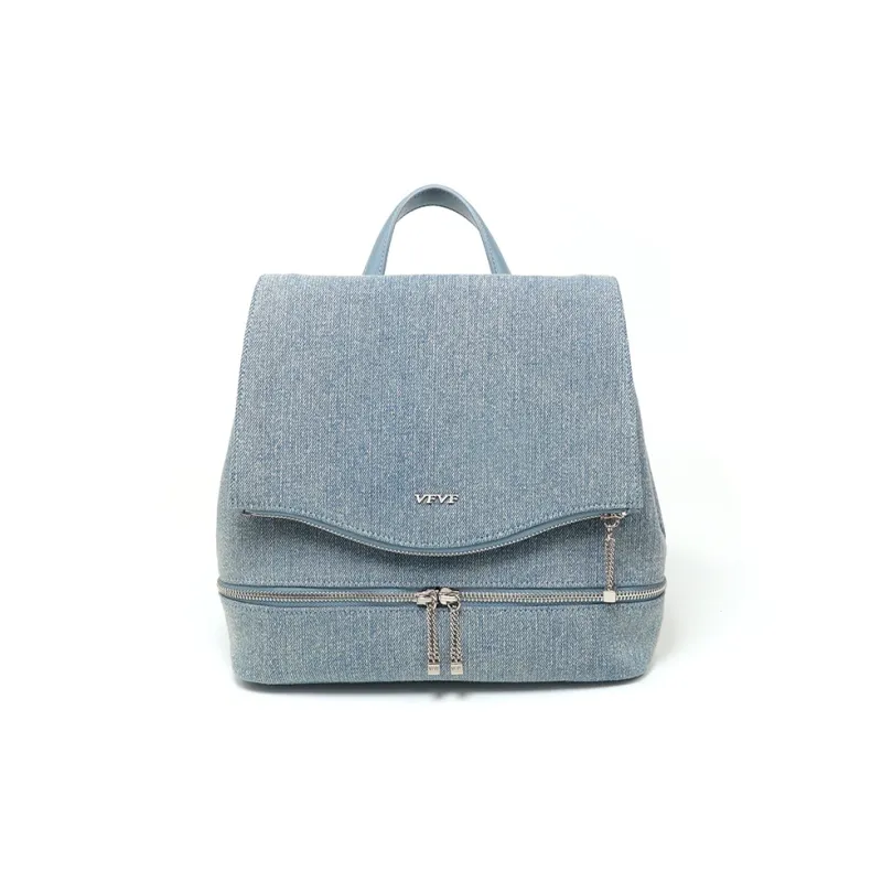 VFVF BAG OFFICAL PU Awakening City Collection Backpack Medium Size Unisex Black/White/Denim Blue-5