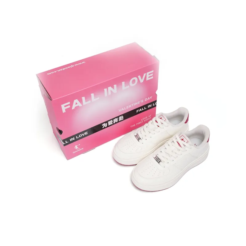 QIAODAN Five Centimeters Skateboard Shoes Women's Low Top Ivory Iron Red-2