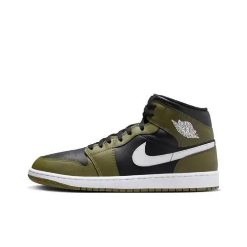 Jordan 1 Mid Black White Olive