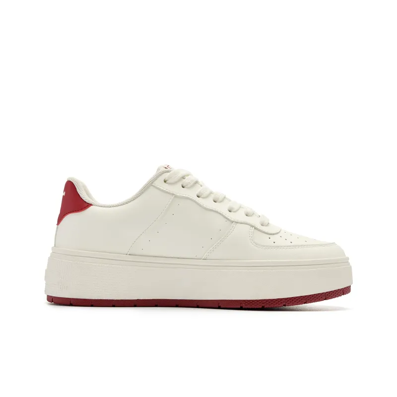 QIAODAN Five Centimeters Skateboard Shoes Women's Low Top Ivory Iron Red-4
