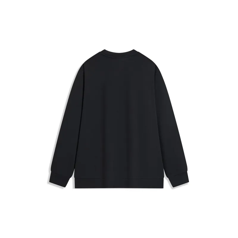 XTEP Versatile Casual Crew Neck Solid Color Sweatshirt Jet Black Men's-1