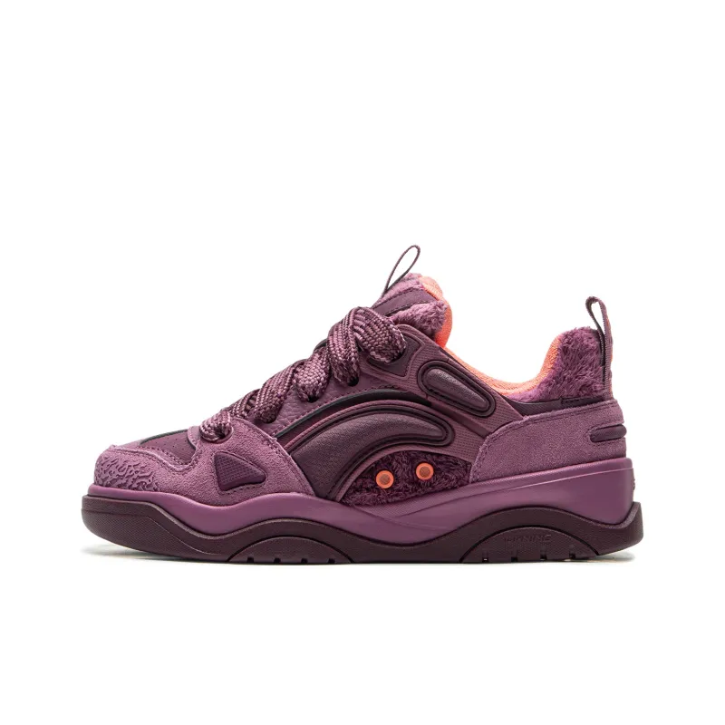 LiNing Jingcheng 2.0 V2 Slip Resistant Cushioning Height Increasing Low Top Skateboard Shoes Women's Rose Purple Red-0