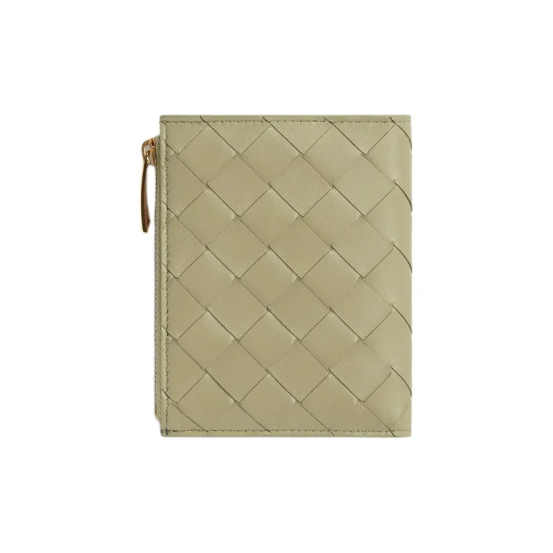 Bottega Veneta Intrecciato Calfskin Wallet Small Size Women's Travertine New Sage-2