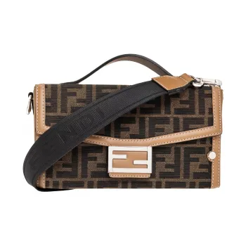 FENDI BaguetteTrunk Textile Cow Leather Shoulder Bag Crossbody Bag Handbags Men's Brown