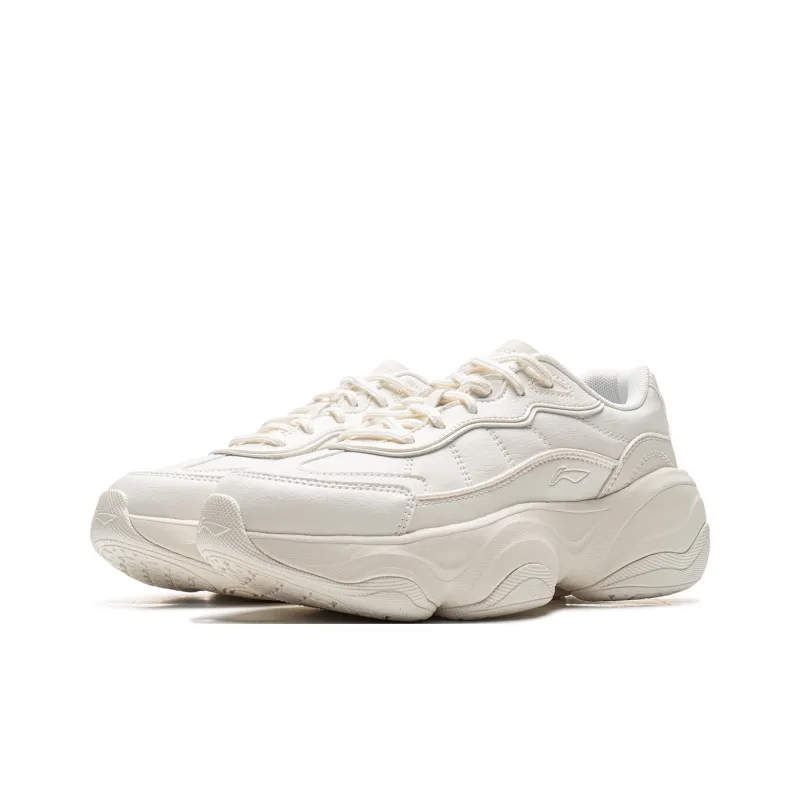 LiNing Honey Cushioned Wear Resistant Height Increasing Low Top Running Shoes Women's Mist White-2