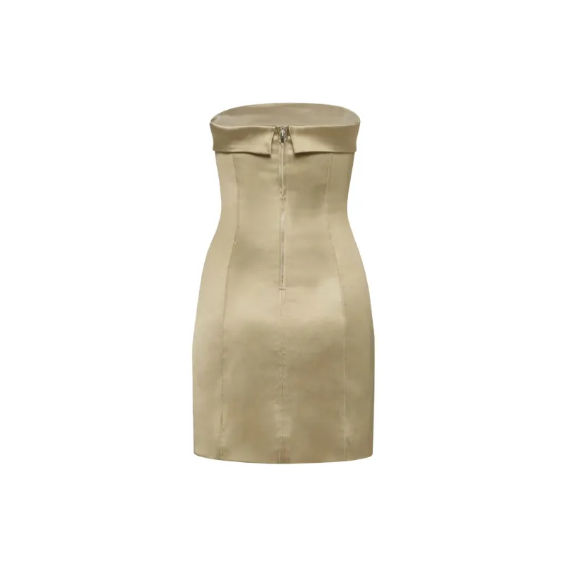 ARITZIA Ten Shimmer Satin Tube Dress Sleeveless Dress Women's Wicker Tan-1