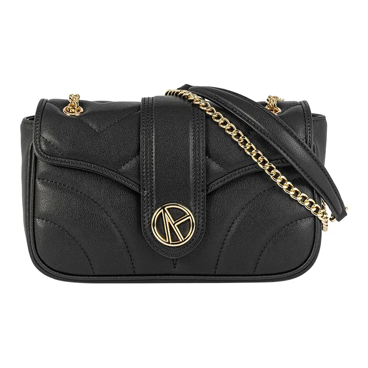 VANESSA HOGAN Brand Twill Design Niche Chain Small Square Bag Women's Ecru/Black-7