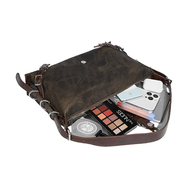TTaG．baG PU Shoulder Bag Women's Black/Silver/Coffee-4