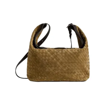 Bottega Veneta Suede Shoulder Bag Crossbody Bag Large Size Women's Acorn Color With Soft Candy Texture