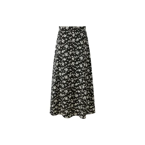 3COLOUR Casual Long Skirts Women's Black/Beige Floral