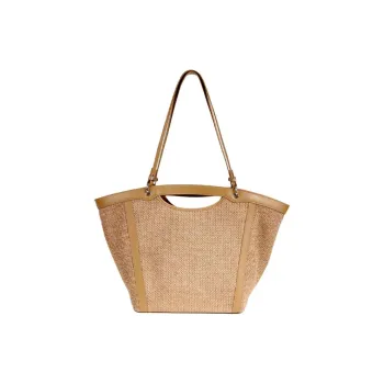 YOCAMU Straw Woven Tote Bag Shopping Bag Shoulder Bag Handbag Large Size Women's Apricot