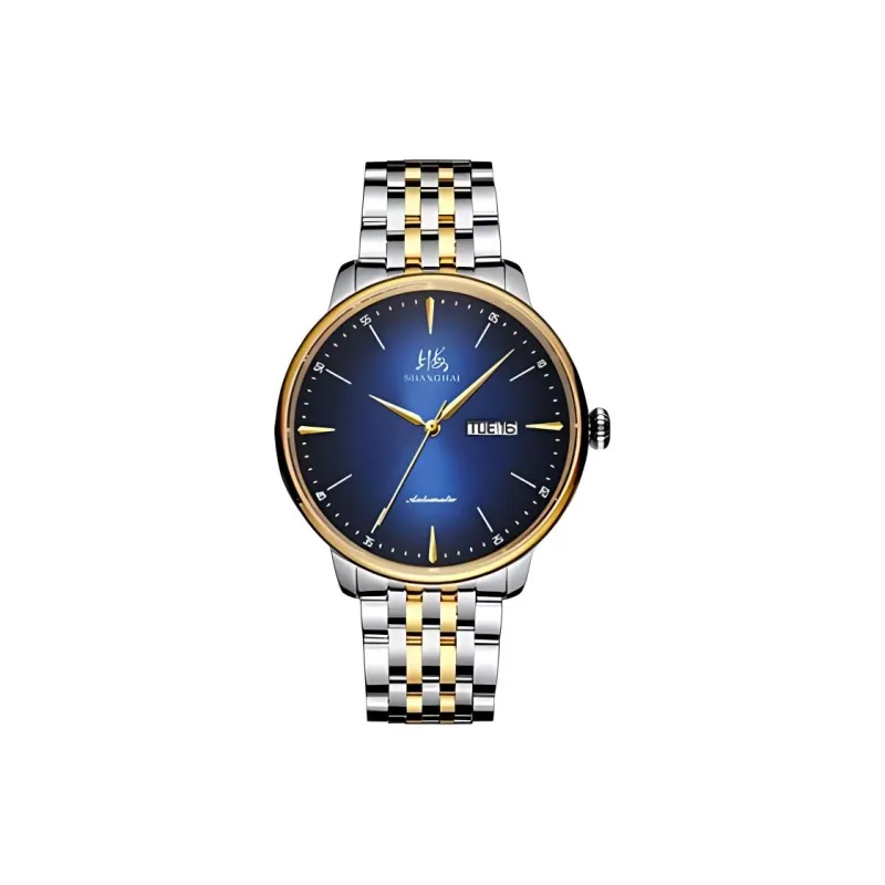 SHANGHAI Automatic Mechanical Movement Stainless Steel Watchband Watch Men's Watches Blue Dial-0