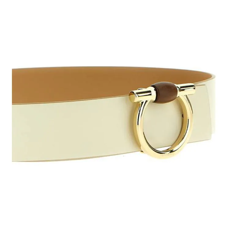 FERRAGAMO Two Tone Design Calfskin Leather Belts Women's Yellow Width 5CM-2