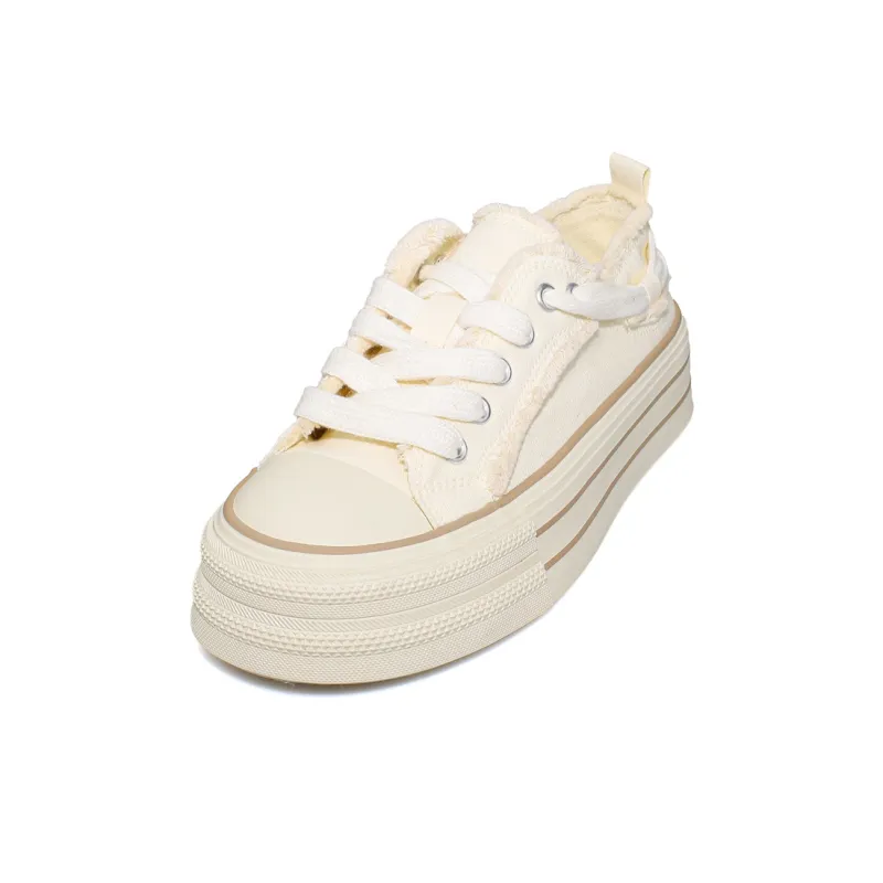 B10CROWN Anti Slip Wear Resistant Breathable Lightweight Low Top Canvas Shoes Women's Beige-1