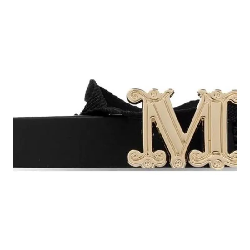 MaxMara Letter Label Calfskin Leather Belts Women's Black Width 1.5CM-2