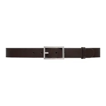 GUCCI Brand Engraving Logo Leather Leather Belts Men's Dark Brown Width: 3cm