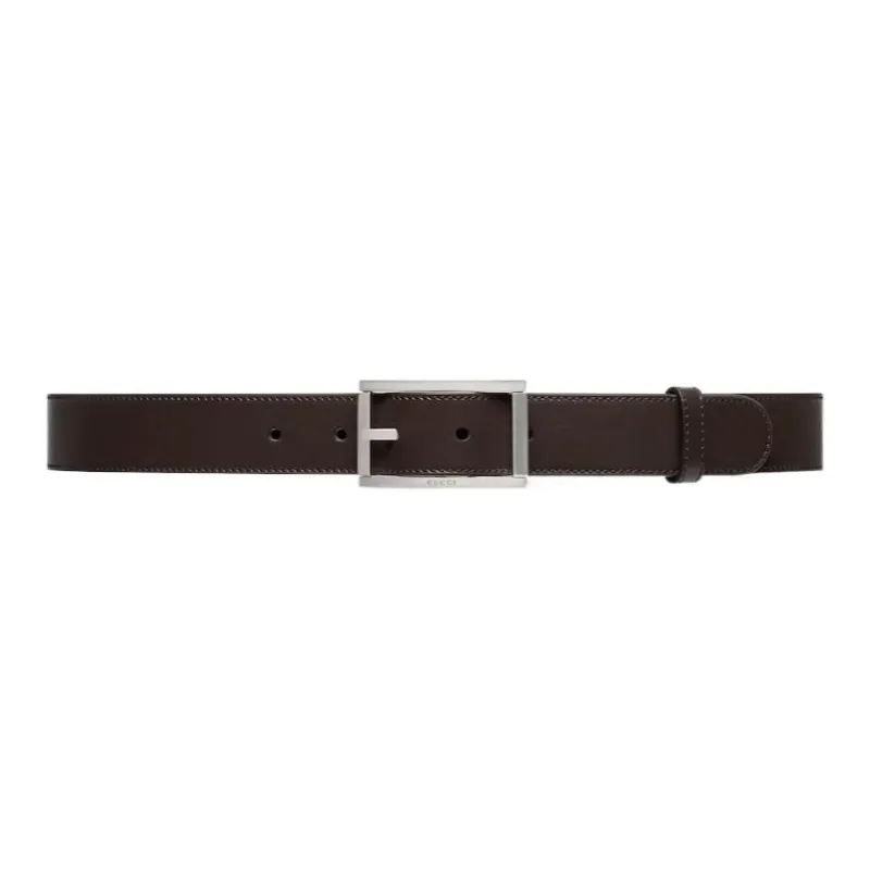 GUCCI Brand Engraving Logo Leather Leather Belts Men's Dark Brown Width: 3cm-0