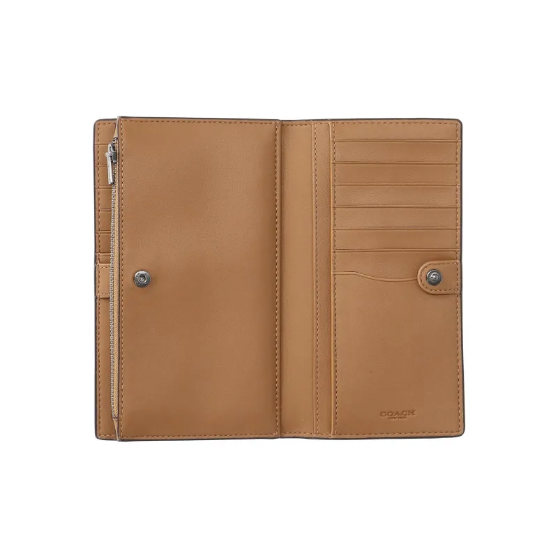 COACH Pebbled Leather Wallet Unisex Linen Yellow-3